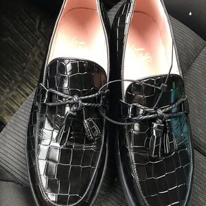 Christian Louboutin Black Croc-Embossed Tassel Loafers
